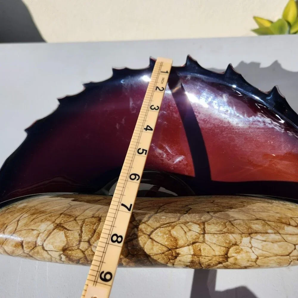 Hand Blown Murano Style Art Glass Folded Bowl Conch Shell Handmade Poland Approx